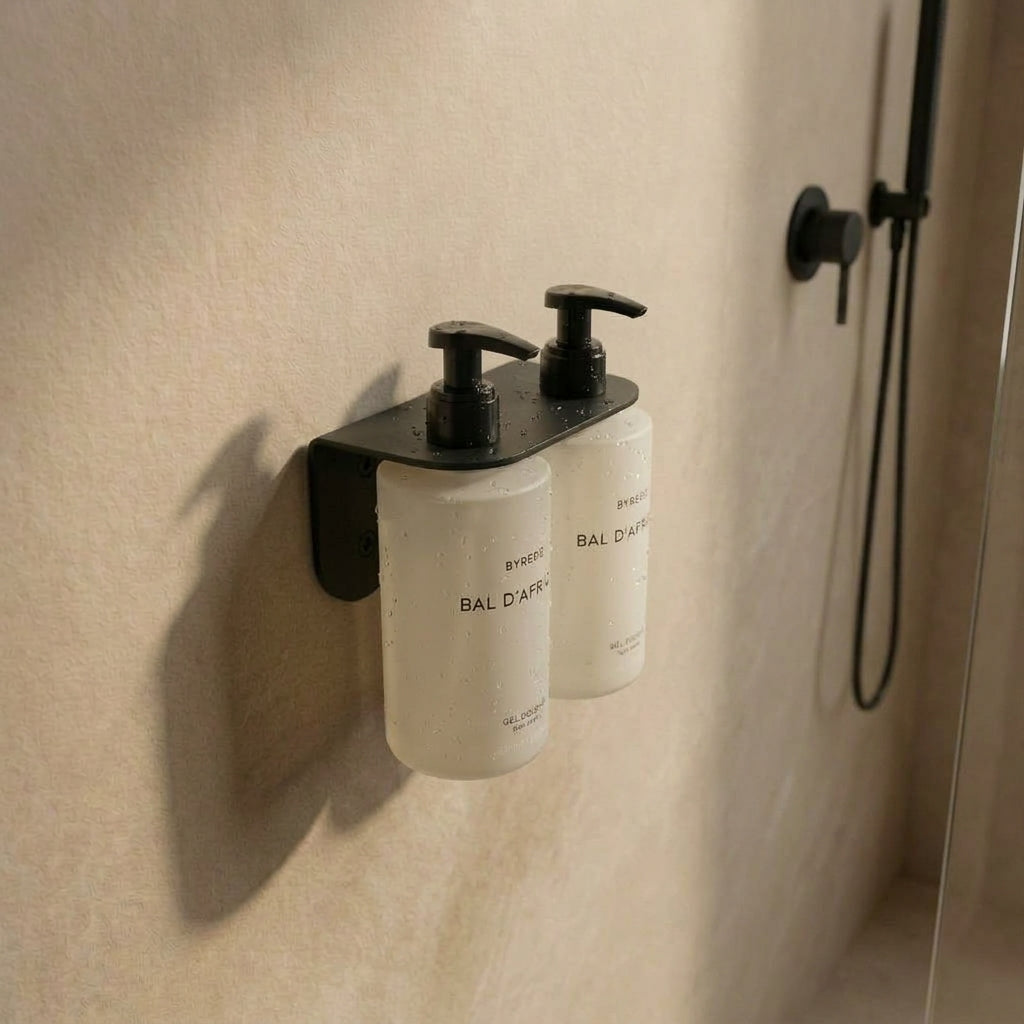 No-drill shower holder for two bottles — and why the constraint matters
